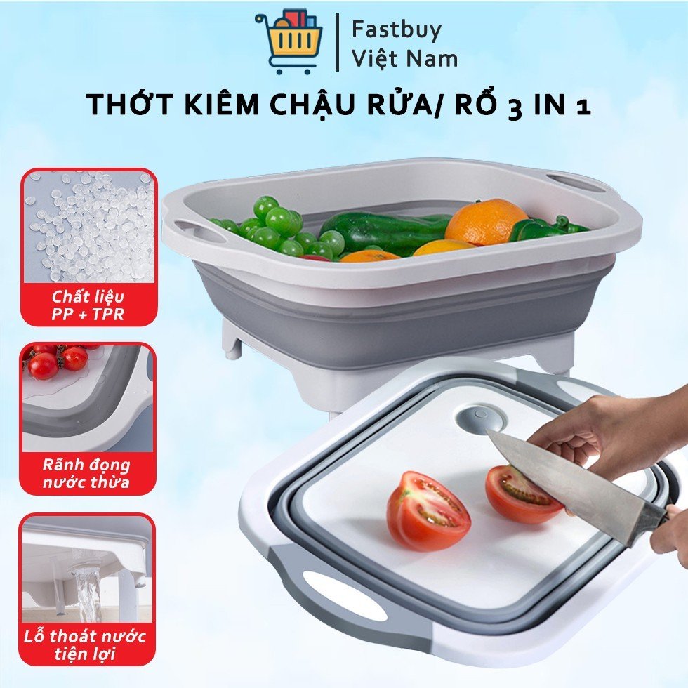 Thớt Nhựa Đa Năng 3 in 1 Kiêm Chậu Rửa,Rổ Đa Năng,Thớt Siêu Tiện Dụng