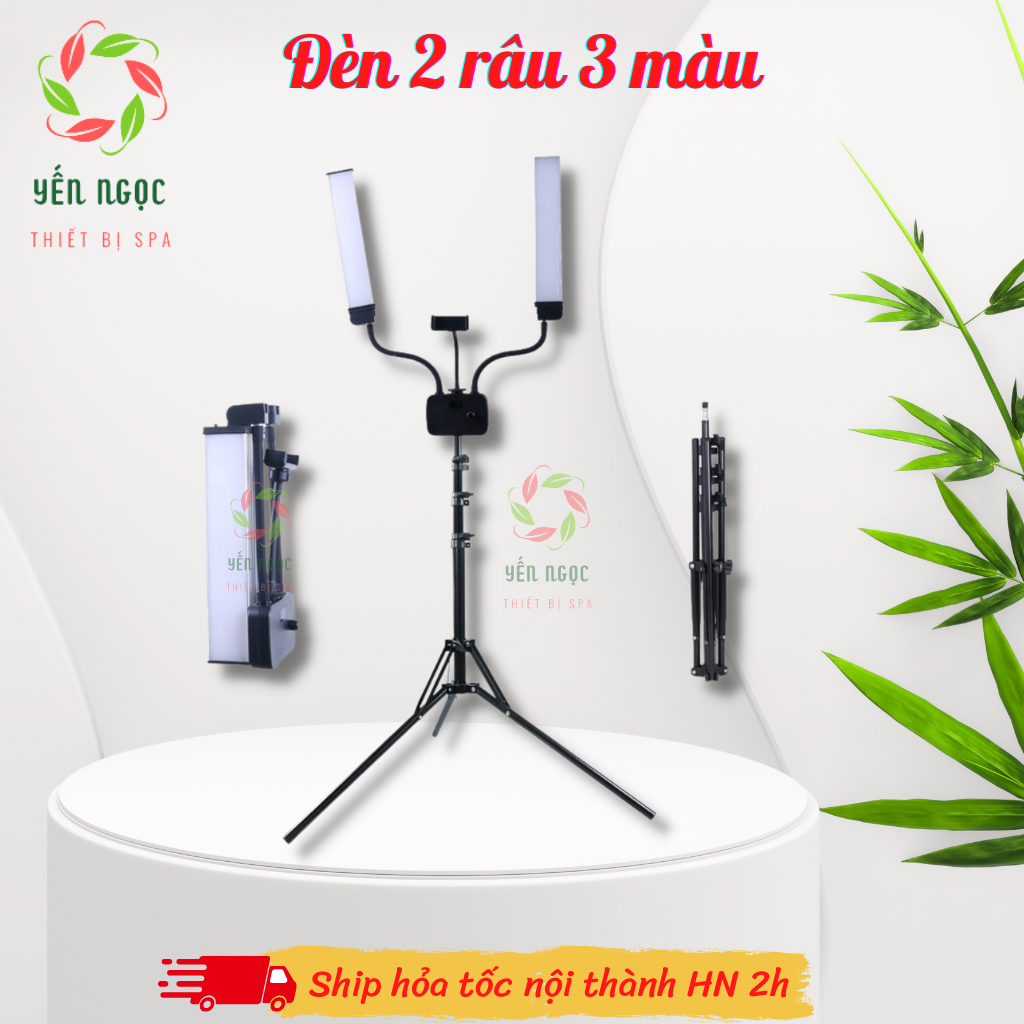 Đèn 2 râu 3 màu cho spa, phun xăm, nối mi | Đèn Livetream 2 râu siêu sáng có chân