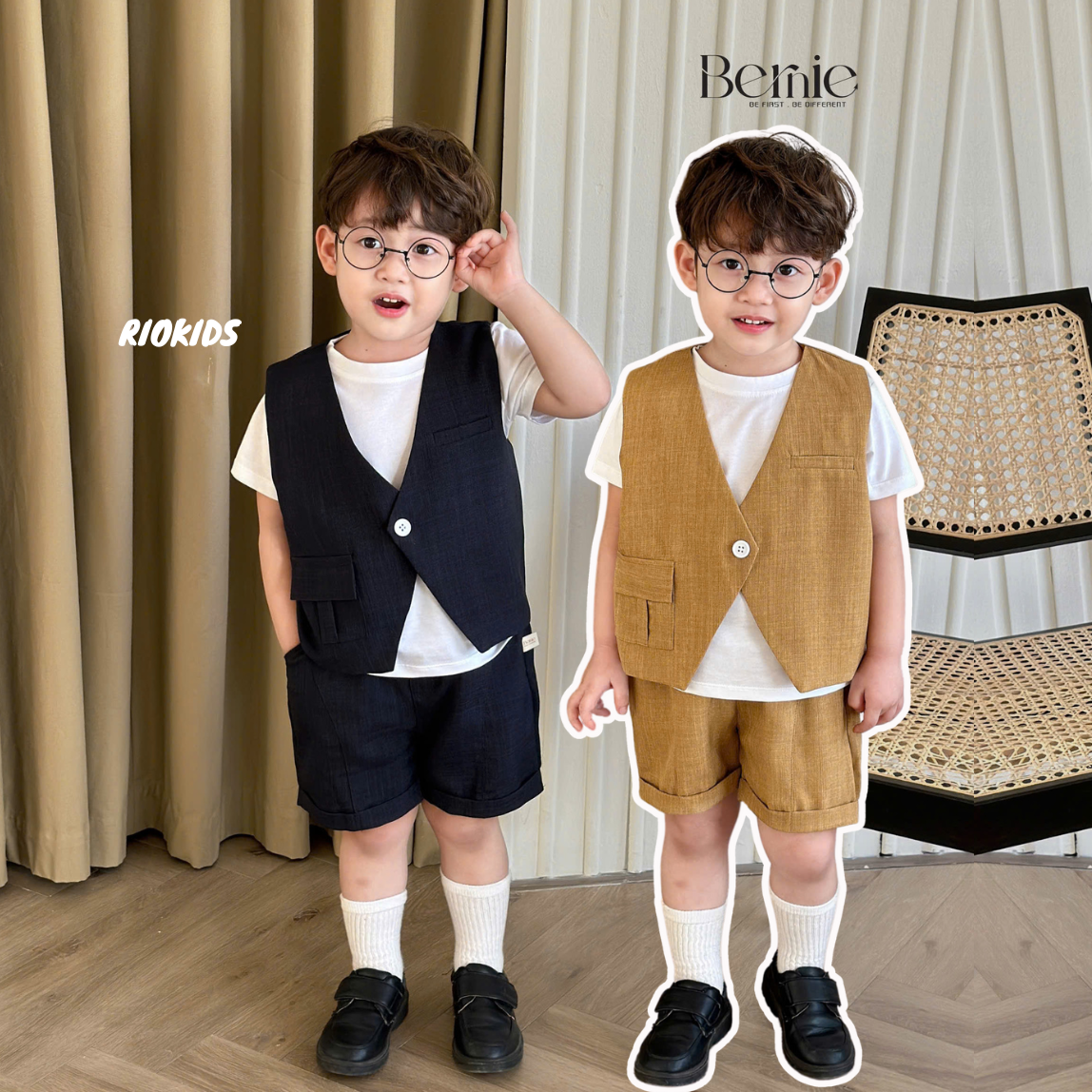 BE225 Bộ áo thun gile quần đùi BERNIE quần áo vest cho bé trai phong cách Hàn Quốc