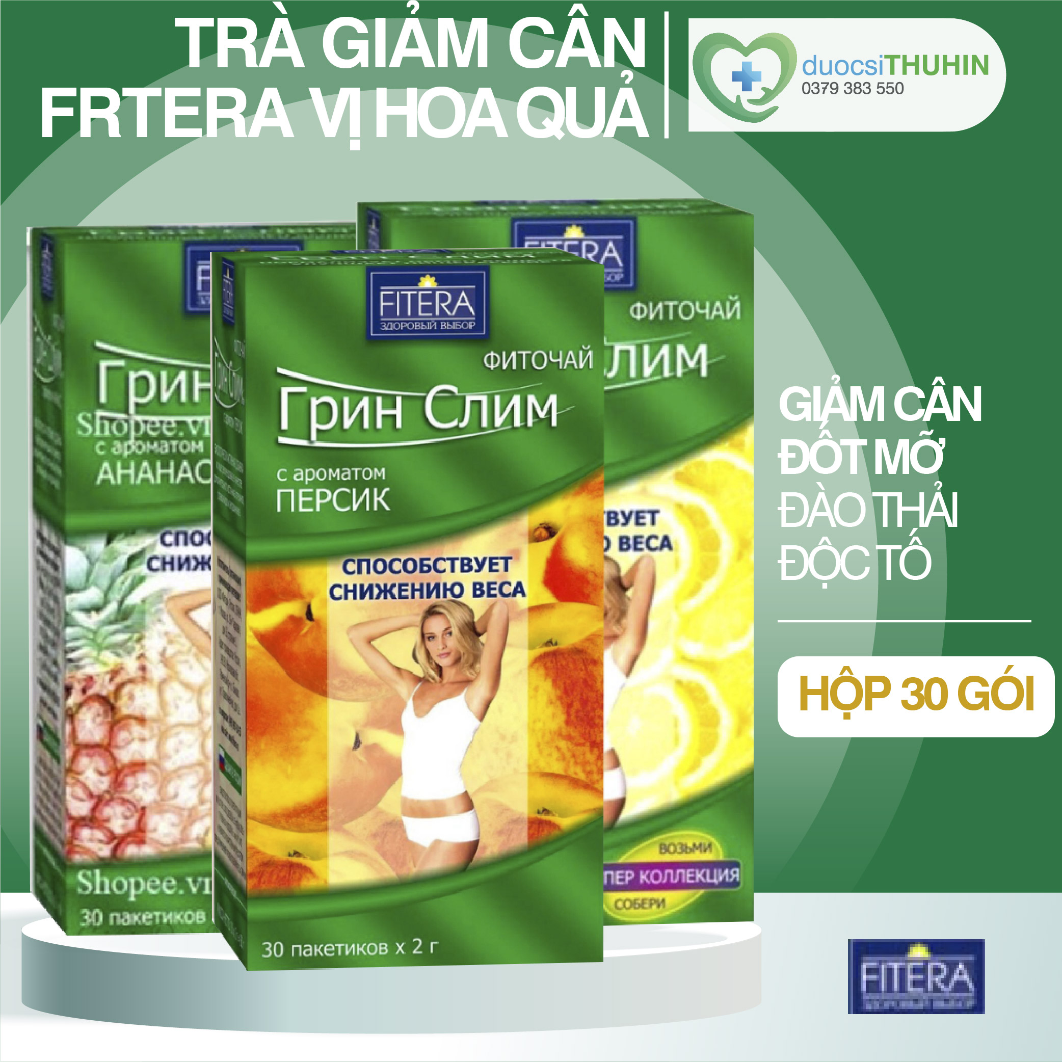 Trà giảm cân fitera nga, giảm cân, thanh lọc cơ thể, giảm mỡ - vị hoa quả - hộp 30 gói