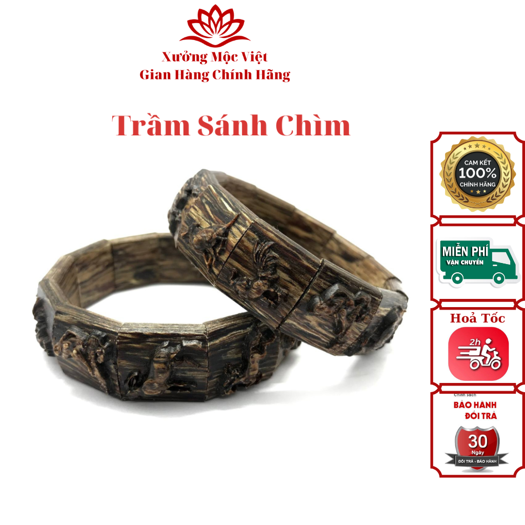 Vòng Tay Trầm Hương 12 Con Giáp - Trầm Hương Sánh Chìm Cao Cấp XƯỞNG MỘC VIỆT