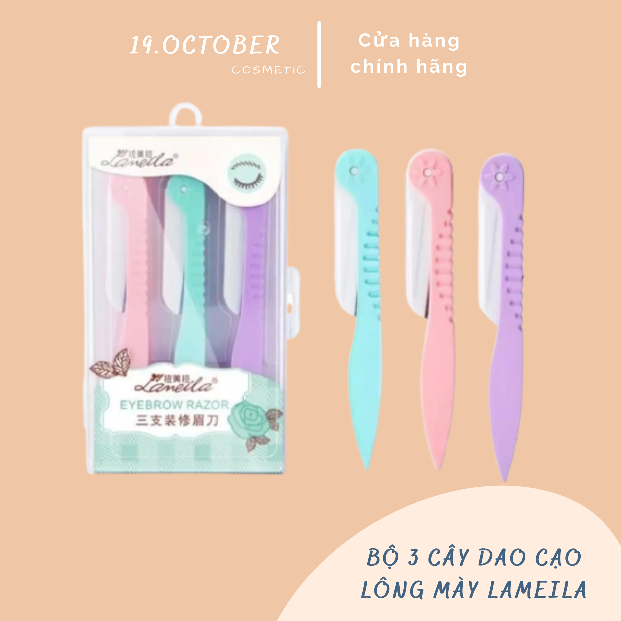 Bộ 3 cây dao cạo chân mày, lông mày lameila