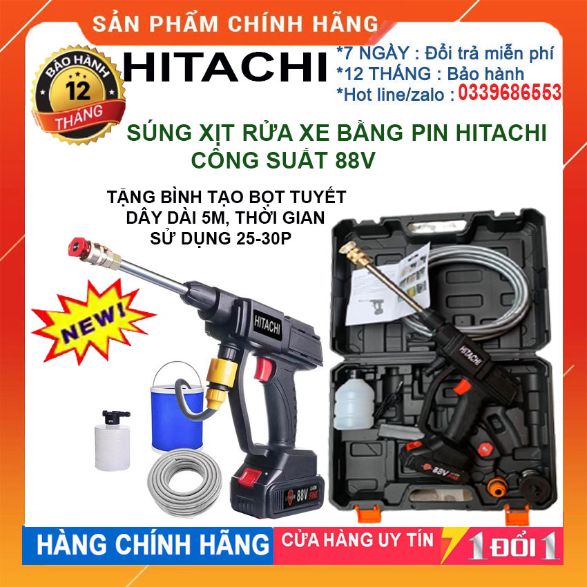 [ HÀNG NHẬP KHẨU - GIẢM GIÁ 50% ] Máy Rửa Xe Cầm Tay Dùng Pin - Máy Rửa Xe Cầm Tay - Rửa Xe Hitachi 88V Cao Cấp | Áp Lực Mạnh Mẽ, Pin Sạc Bền Bỉ, Đa Chức Năng, 3 Chế Độ Phun Rửa, Chuyên Sử Dụng Vệ Sinh Ô Tô, Xe Máy, Vật Dụng Gia