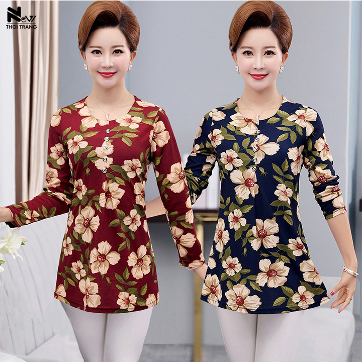 [HCM]Áo Thun Nữ Trung Niên In Hoa (Size 48 - 74kg) - New Thoi Trang