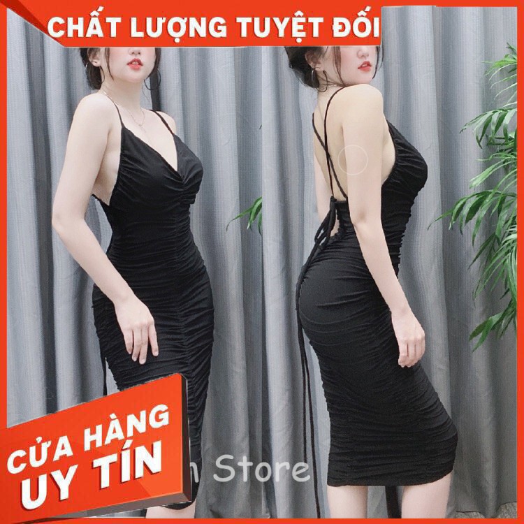 Đầm ôm body 2 dây rút nhúng, hở lưng - dn7260