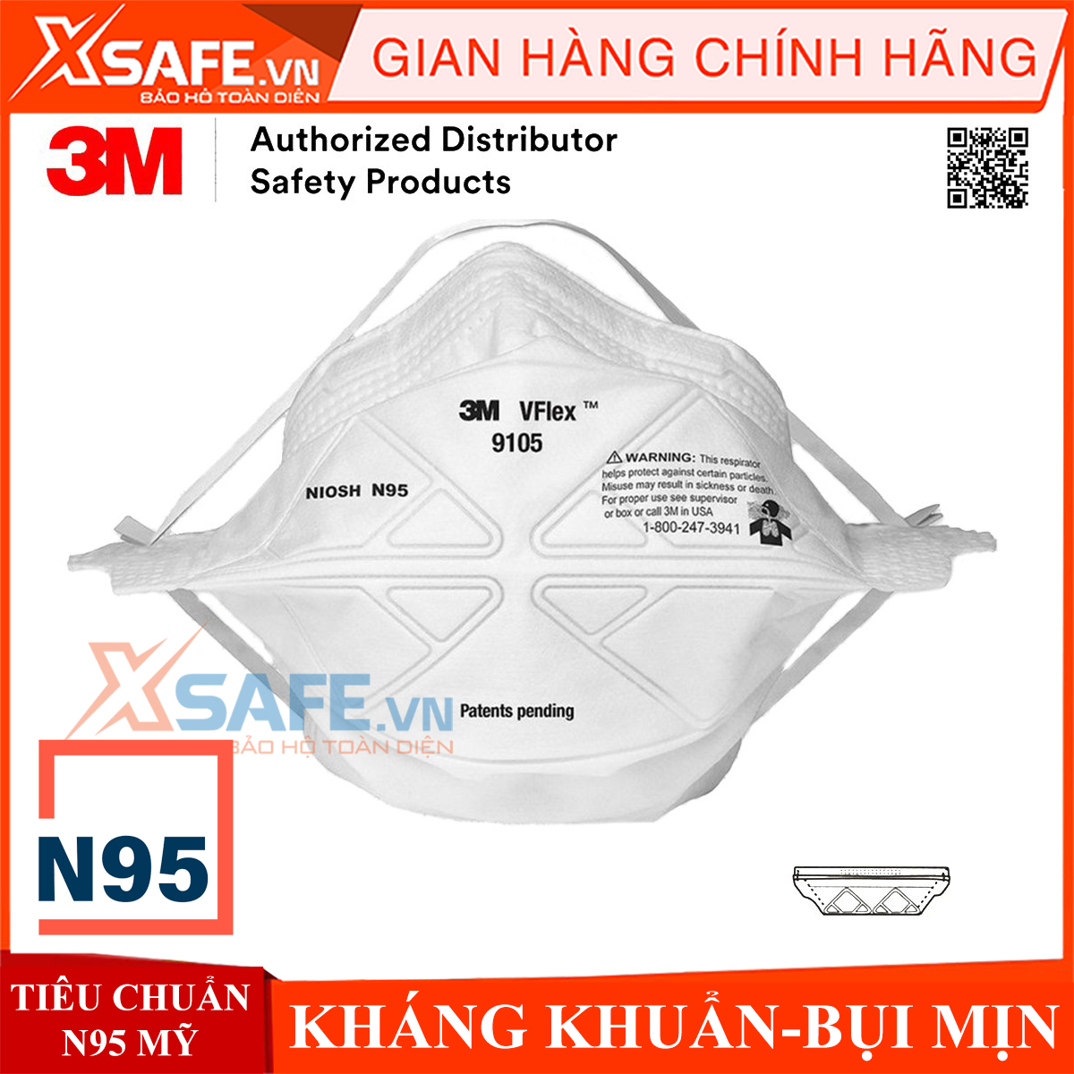 [HỎA TỐC] Khẩu trang N95 3M 9105 kháng khuẩn, chống bụi mịn, tăng thoải mái khi hô hấp, phòng dịch, chống covid3M Mỹ