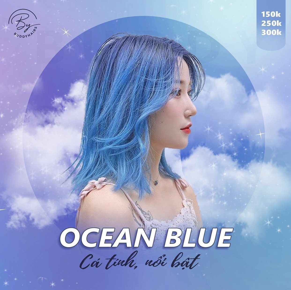 Bộ nhuộm tóc màu Xanh Ocean Blue hot trend (tặng trợ nhuộm, tặng gang tay, hướng dẫn sử dụng), Hàng chuẩn, bền màu 6 tháng