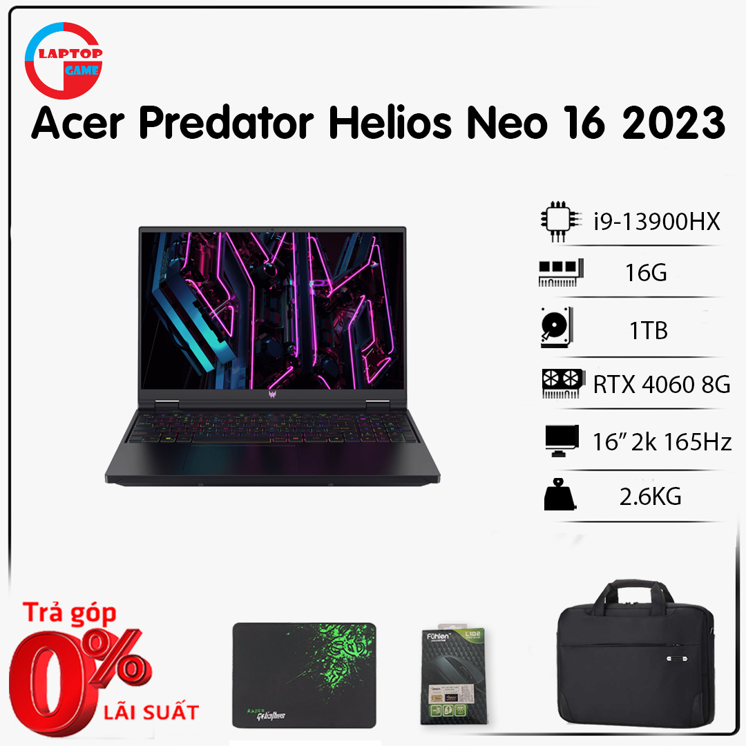 [New 100%] Acer Predator Helios Neo 16-PHN16-71-92WJ (Core I9-13900HX, RTX 4060 8GB, 16GB, 1TB SSD, 16"2.5K+ 165HZ) Laptop gaming đồ hoạ cao cấp