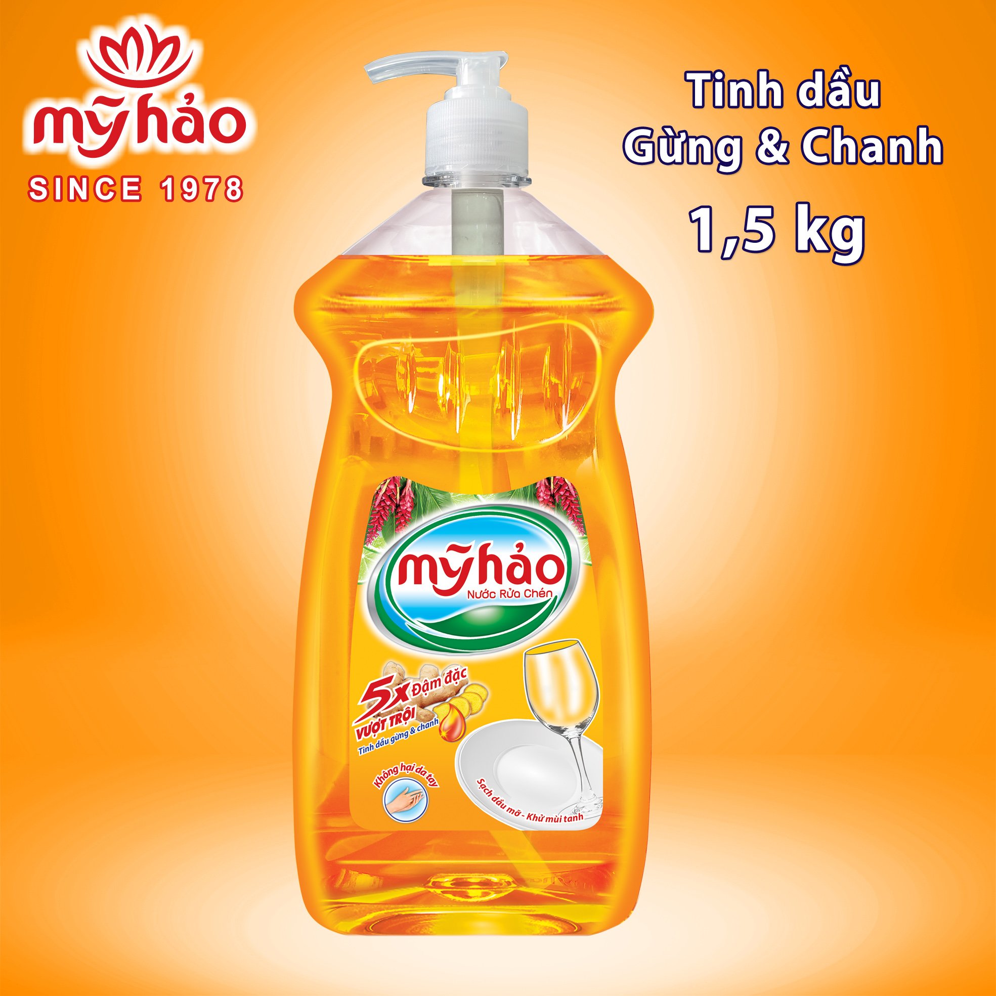 [HCM] Nước Rửa Chén Mỹ Hảo 5X Đậm Đặc Vượt Trội Tinh Dầu Gừng Chanh 1,5kg