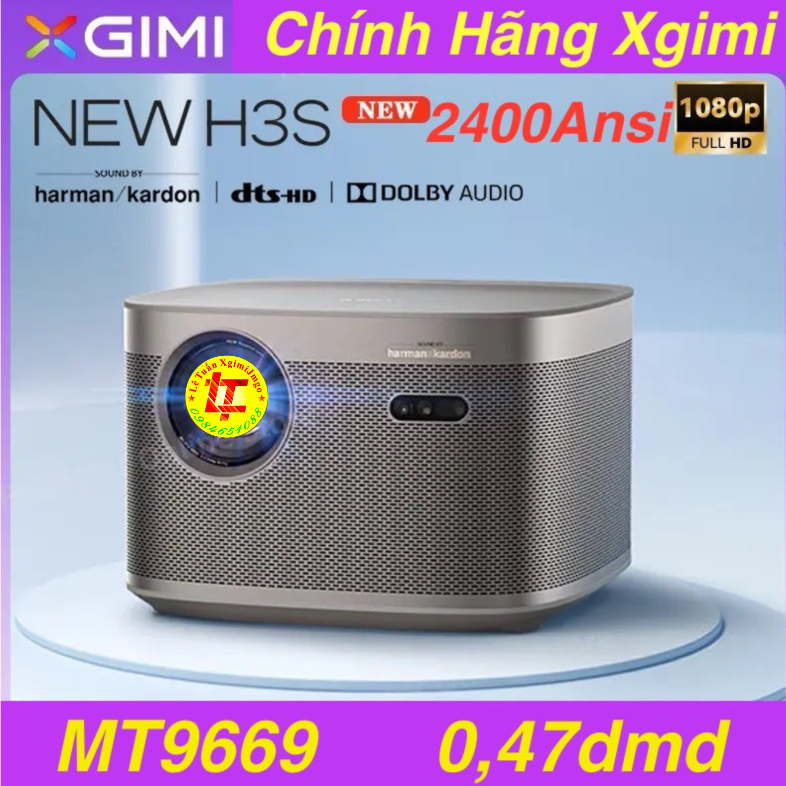 Máy chiếu XGIMI New H3S - 2400Ansi Bản nâng cấp H3S - 2200Ansi, CPU MTK9669, 0.47 DMD, Ram 4Gb, Xem 