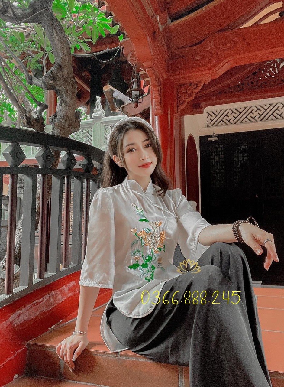 Mẫu thêu bông cúc nguyên set lụa thêu hoa l14