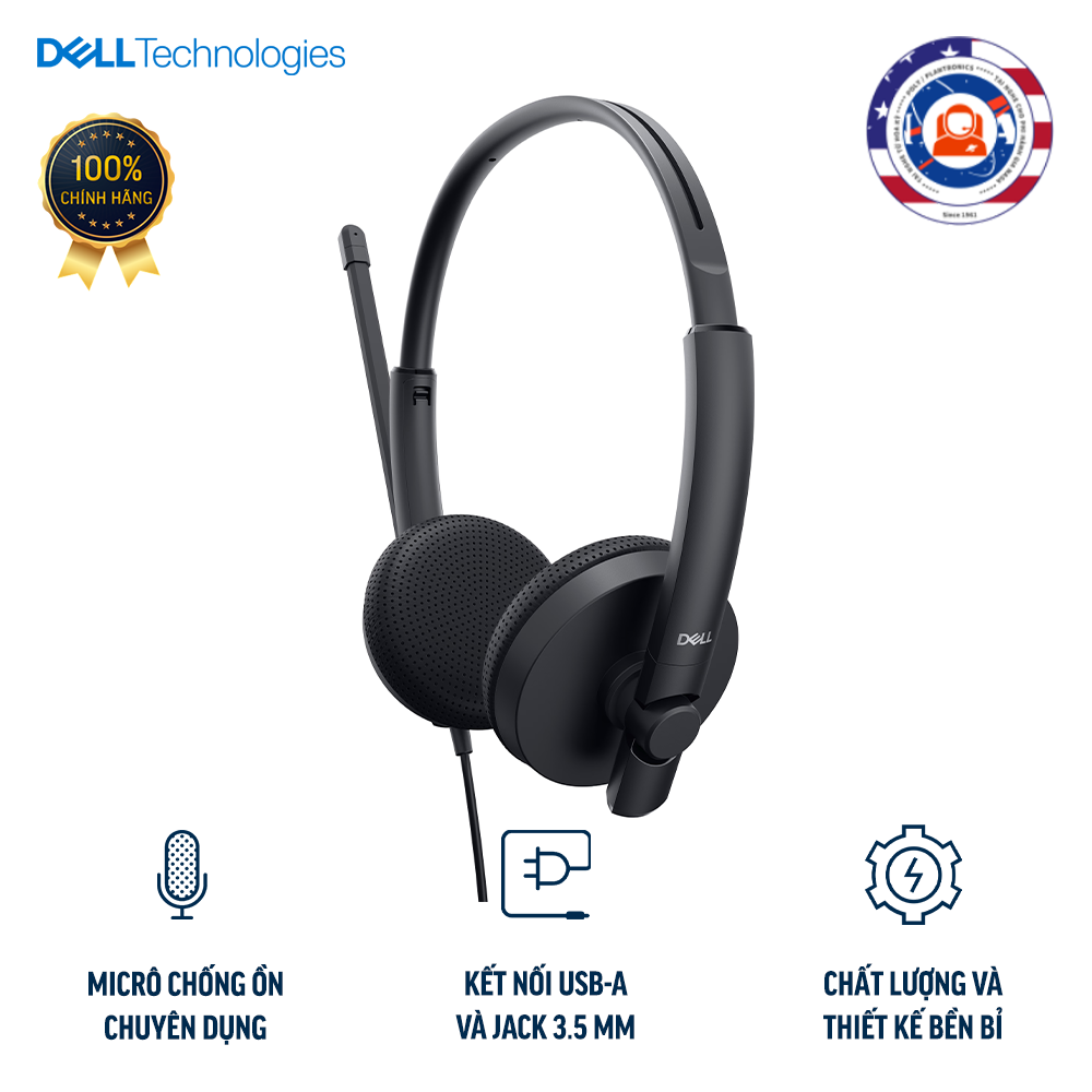  Tai Nghe Choàng Đầu Có Dây Dell WH1022 Micrô Chống Ồn Cao Cấp Cho Tổng Đài Viên - Hàng Chính Hãng Việt Nam 