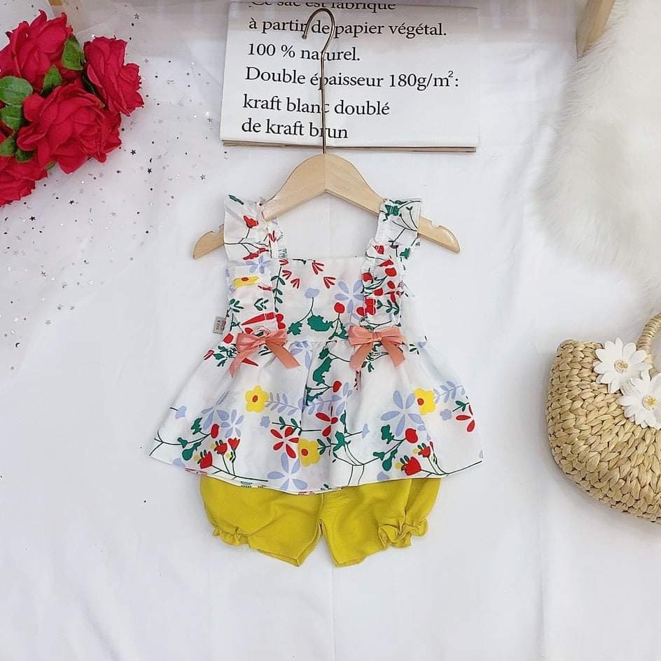 Bộ Đồ Bé Gái , Bộ Bé Gái Chất Đũi  Siêu Mát