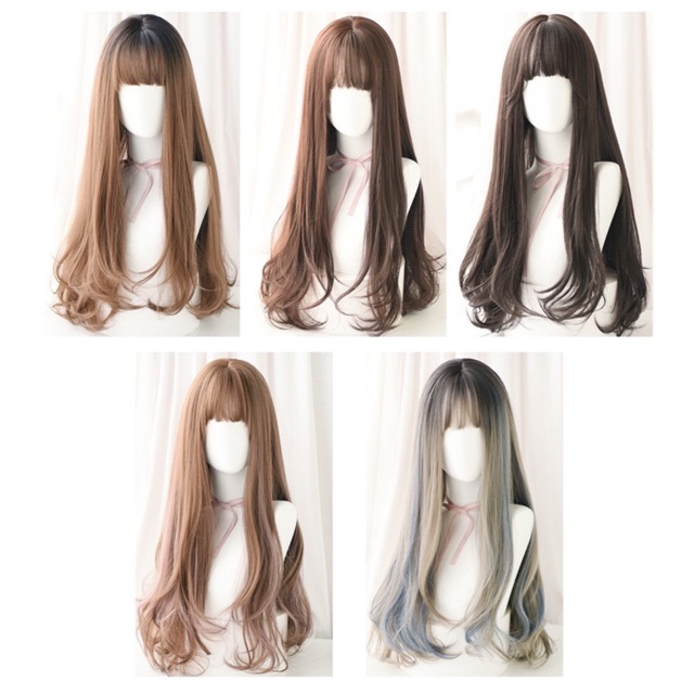 Tóc Giả Cả Đầu Cong Nhẹ Đuôi Tặng Lưới Trùm