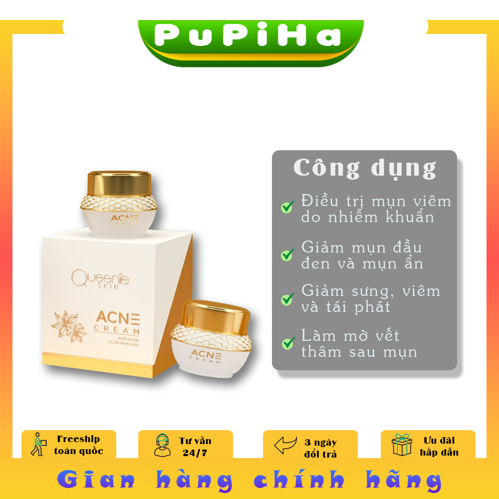 Kem giảm mụn sẹo thâm Quế hoa mụn Queenie skin dòng kem xóa mụn mờ thâm hộp 30g sạch mụn se khít lỗ chân lông dưỡng da điều màu