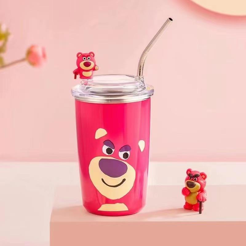 Bình nước giữ nhiệt hình gấu và dâu tây hoạt hình dễ thương inoc 304-500ml