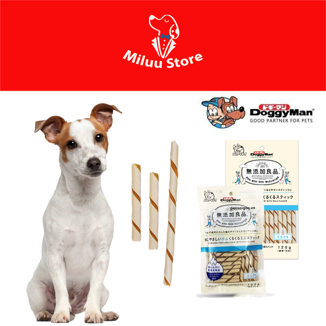 Que gặm hương sữa, 2 loại ngắn và dài 120g Doggyman [THỨC ĂN CHO CHÓ] -82399