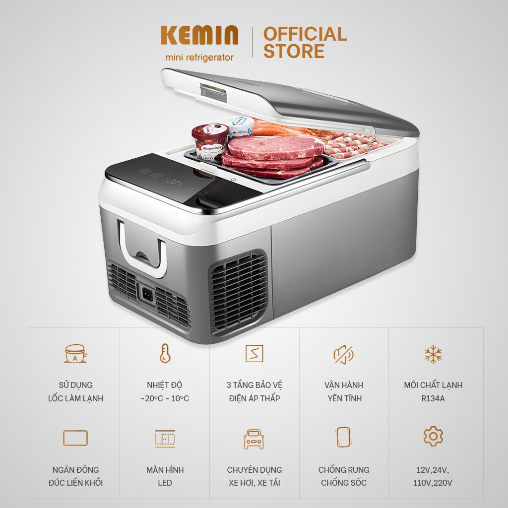 Tủ lạnh ô tô Kemin KM-26L Làm đá siêu tốc, đa năng gia đình ô tô tiện dụng