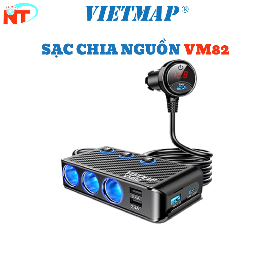 Vietmap vm82 - bộ chia nguồn ô tô đa năng - sạc nhanh type-c pd 30w - qc 3.0 - hàng chính hãng