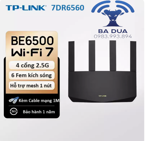 Bộ phát wifi mesh wifi 7 dual wan turbo 2.5g gigabit tplink tp-link 7dr6560 be6500