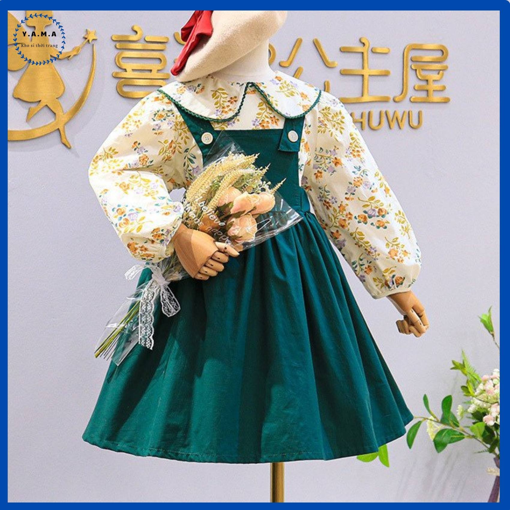 Sét váy bé gái tiểu thư YAMA VB02 hoạ tiết hoa nhí, lịch sự và sang trọng