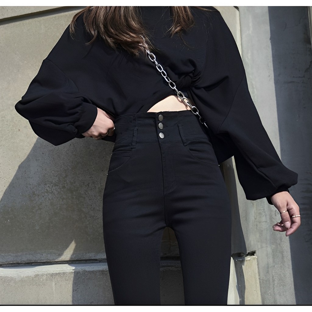 Quần bò giấy cạp cao 3 cúc big size 35 -95kg quần skinny jean giấy co giãn hack dáng