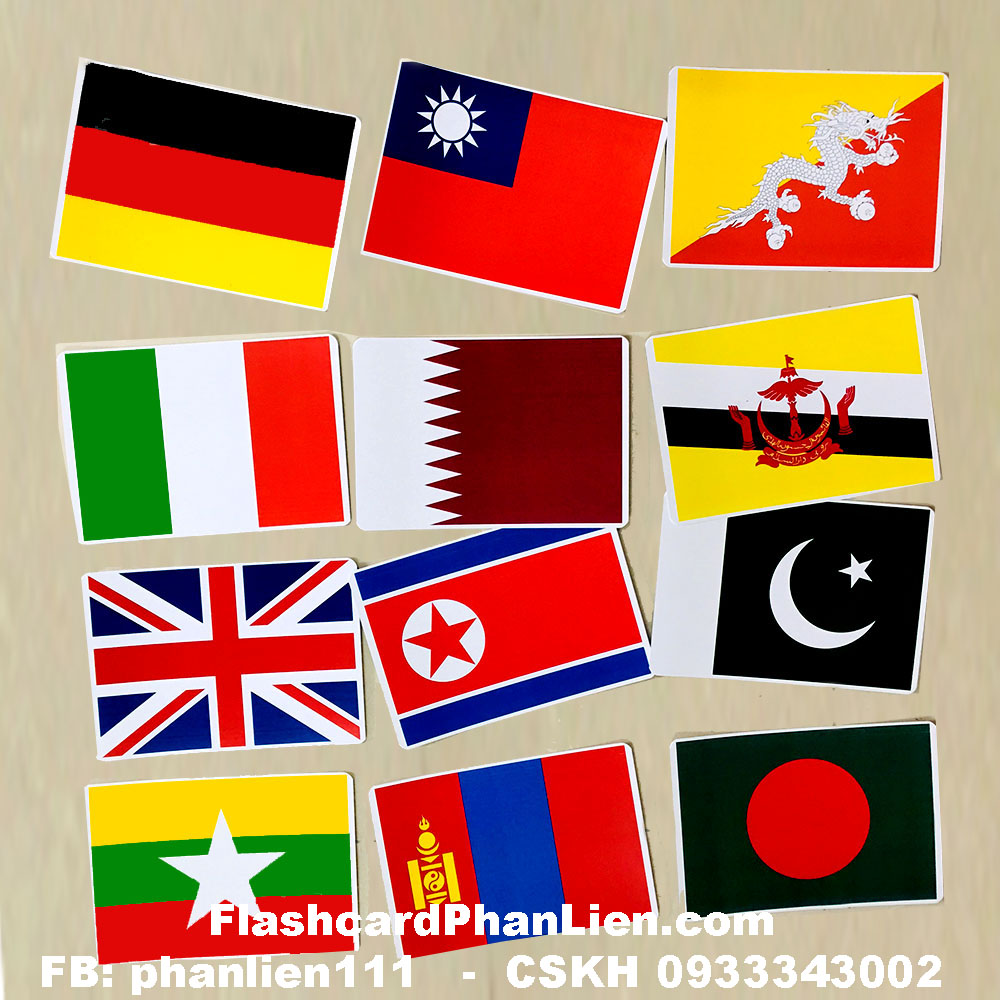 Thẻ FLASHCARD cờ các nước giúp bạn học tập về các quốc gia trên thế giới một cách dễ dàng hơn. Với các thông tin quan trọng về biểu tượng quốc gia và cả cách phát âm tên đất nước nếu có, bạn sẽ có thể phát triển khả năng ngôn ngữ của mình một cách nhanh chóng. Hãy xem hình ảnh liên quan đến thẻ FLASHCARD cờ các nước để tìm hiểu thêm.