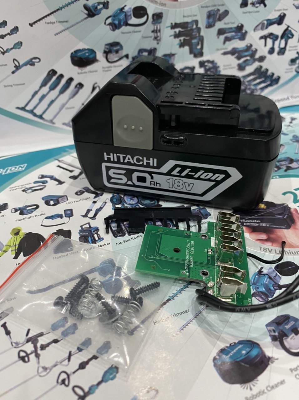 Vỏ, Mạch Pin Hitachi 5S 18V Li-Ion Zin, Nhận Sạc Zin.