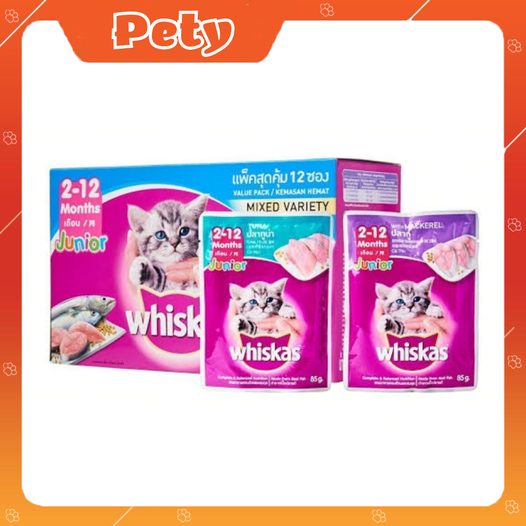 Hộp 12 pate cho mèo con whiskas gói 80g - 12 packs of kitten cat wet food