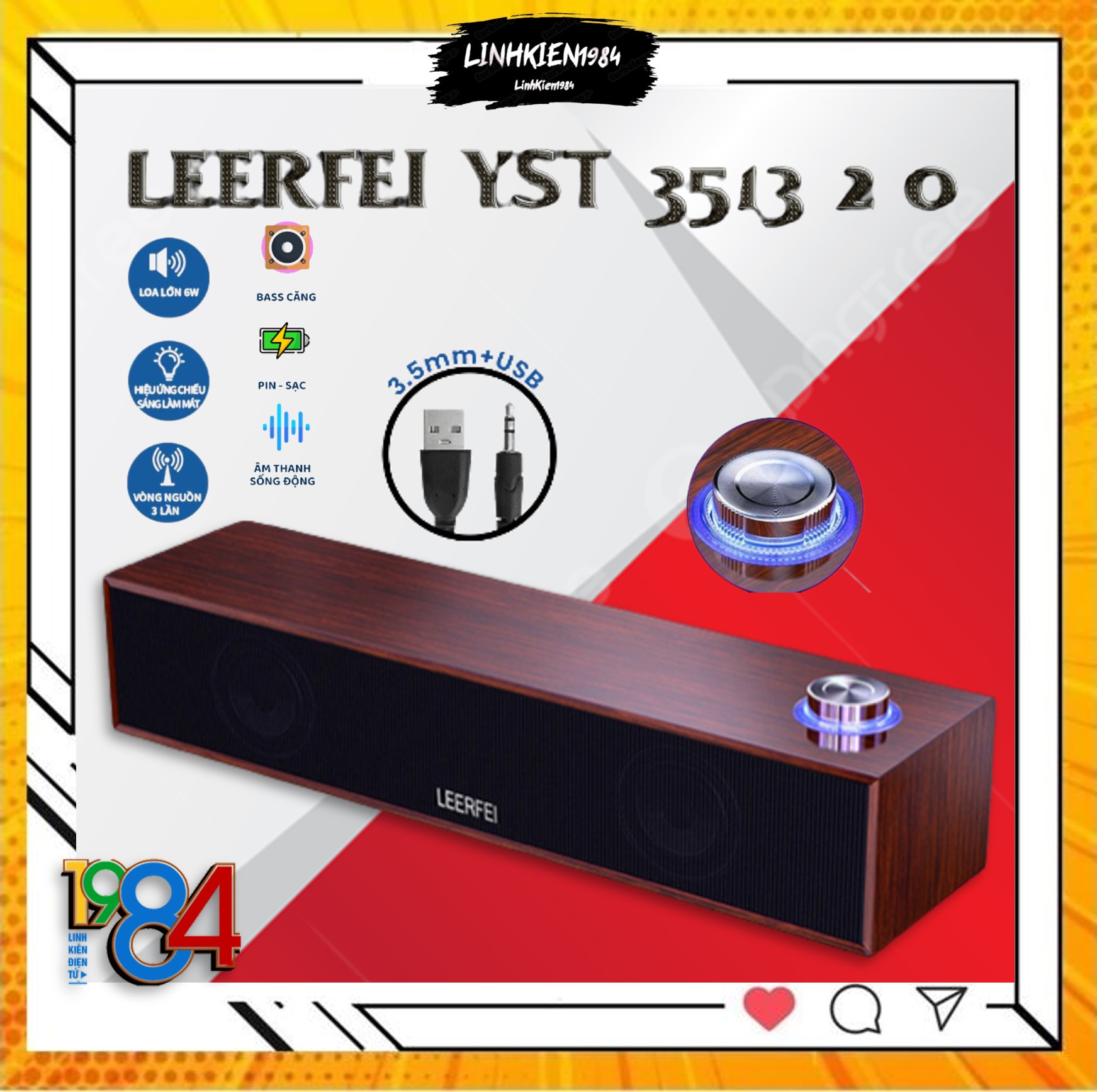 Loa vi tính loa gỗ công suất lớn dùng cho pc, laptop, đt,tivi - leerfei yst 3513 2.0