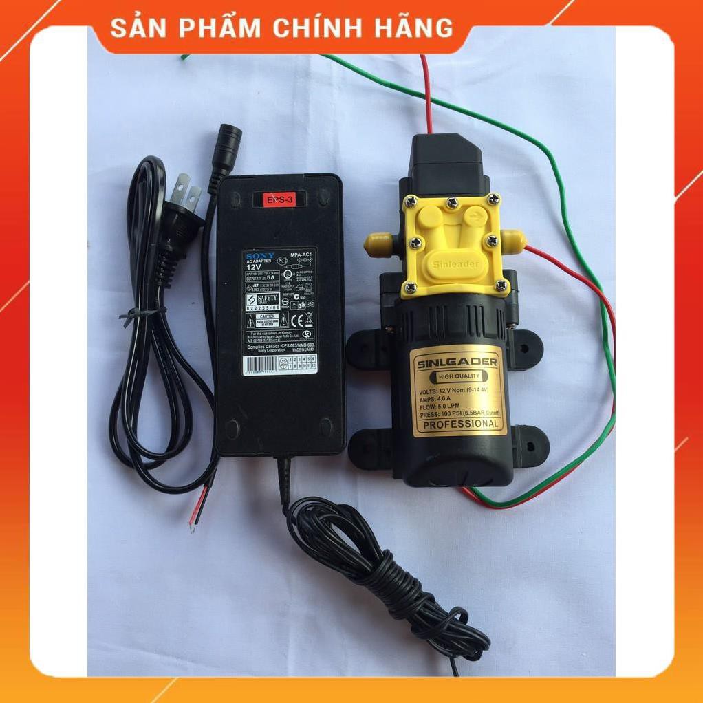 Bơm tăng áp sinleader đơn kèm nguồn 12V-5A, bơm xịt rửa xe, phun sương