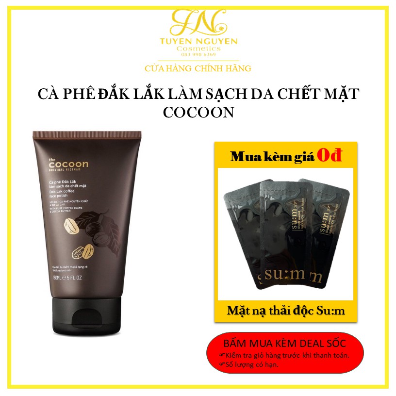 Cà phê đắk lắk làm sạch da chết mặt cocoon 150ml