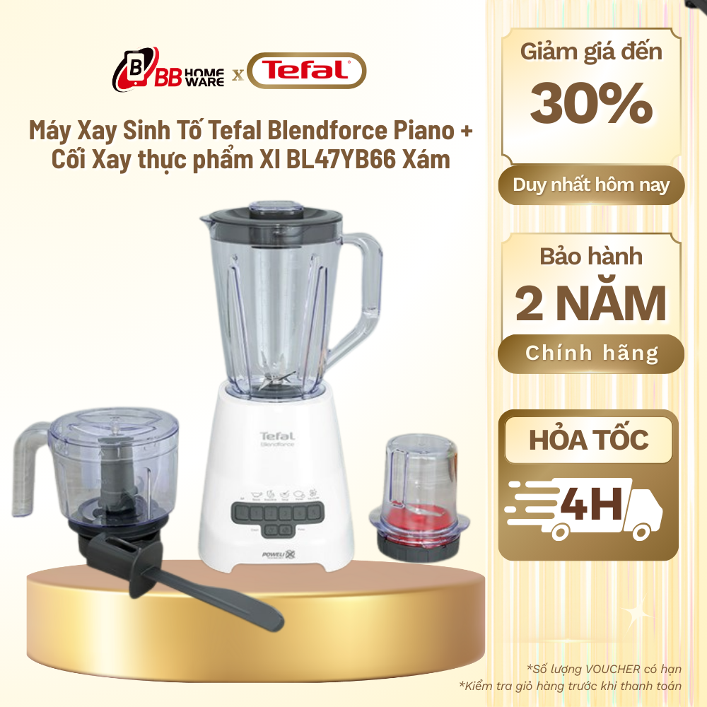 Máy Xay Sinh Tố Tefal Blendforce Piano + Cối Xay Thực phẩm Xl BL47YB66 Xám - Công suất 800w - Bảo hành 2 năm