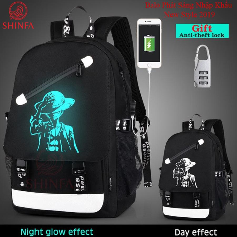 Balo Nam Phát Sáng Hình One Piece, Balo Đi Học SenKey Style Tặng Cáp Sạc USB, Khóa Số Chống Trộm, Chống Nước - Hàng Nhập Style 2020