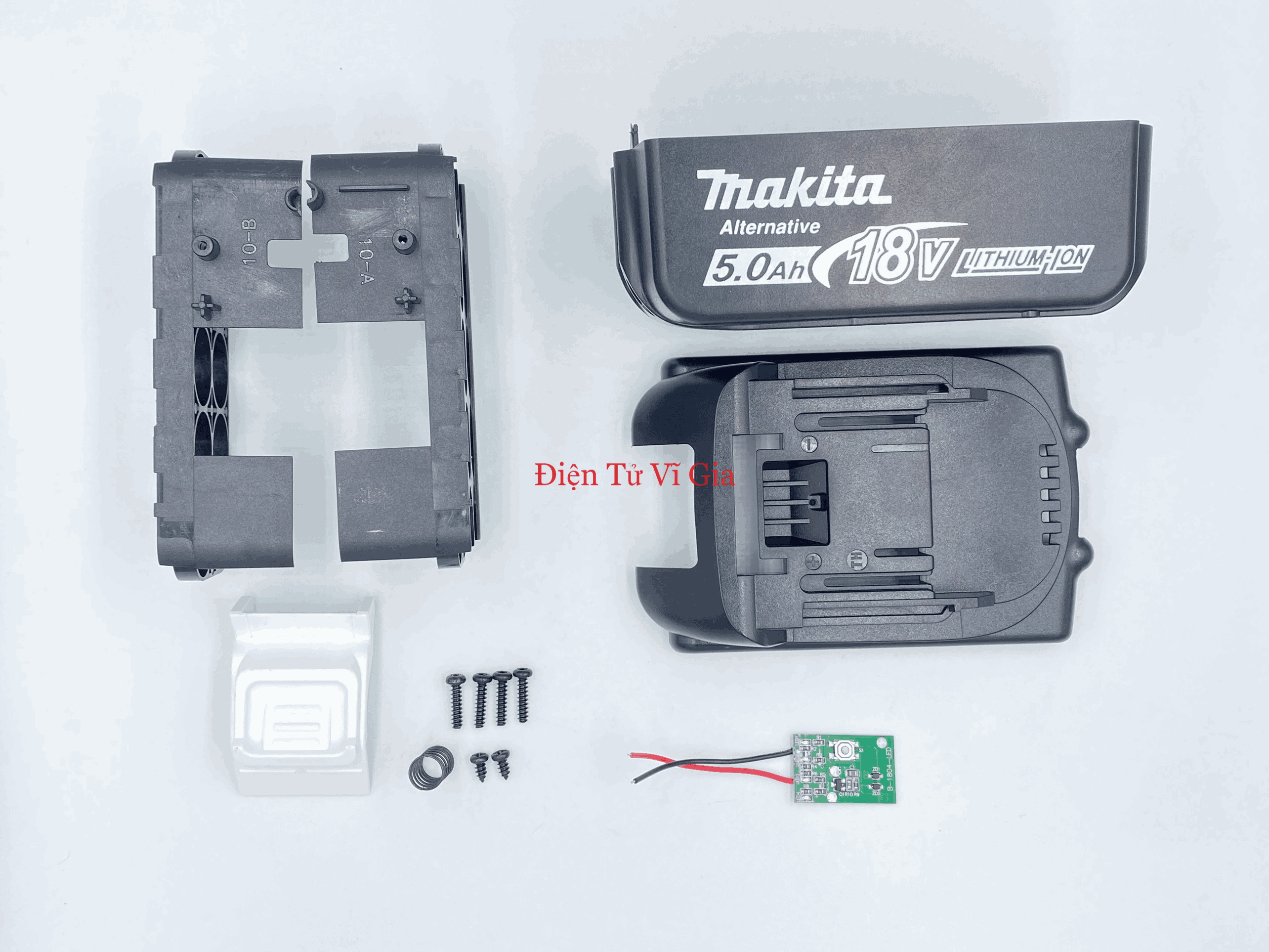 Vỏ pin Makita 18V 2 Hàng 10 Pin 18650 Kèm phụ kiện Ốc vít và Tem