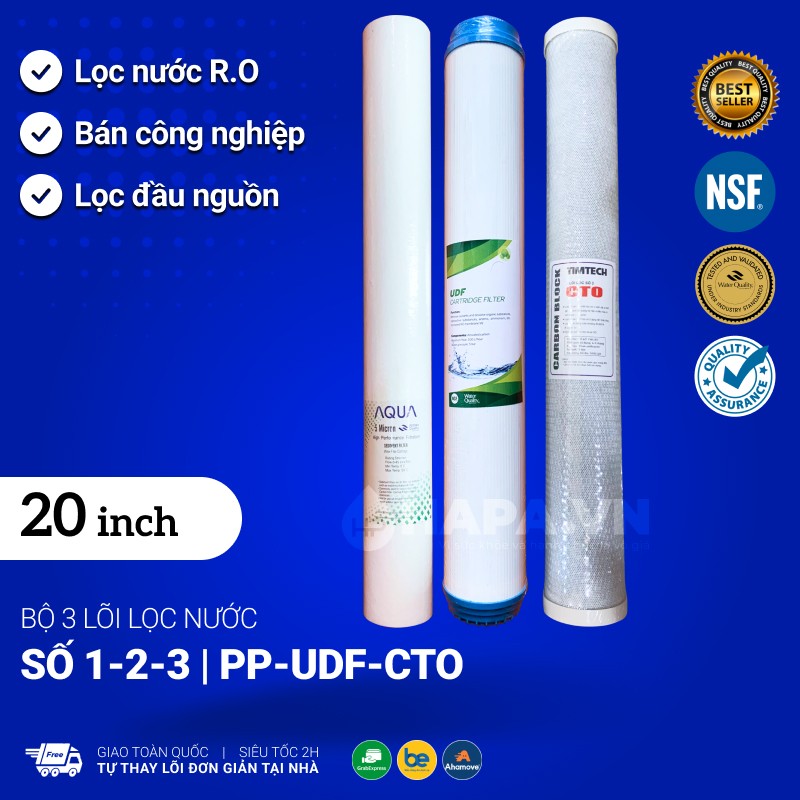 Bộ 3 lõi lọc 20 inch pp gac ocb udf cto cation - lõi lọc số 1 2 3 ro bán công nghiệp lõi lọc 123 nước đầu nguồn - hàng chất lượng - lõi lọc nước 20in cho máy ro kangaroo karofi sunhouse aqua aqualife aquayaki prowatech yamato...