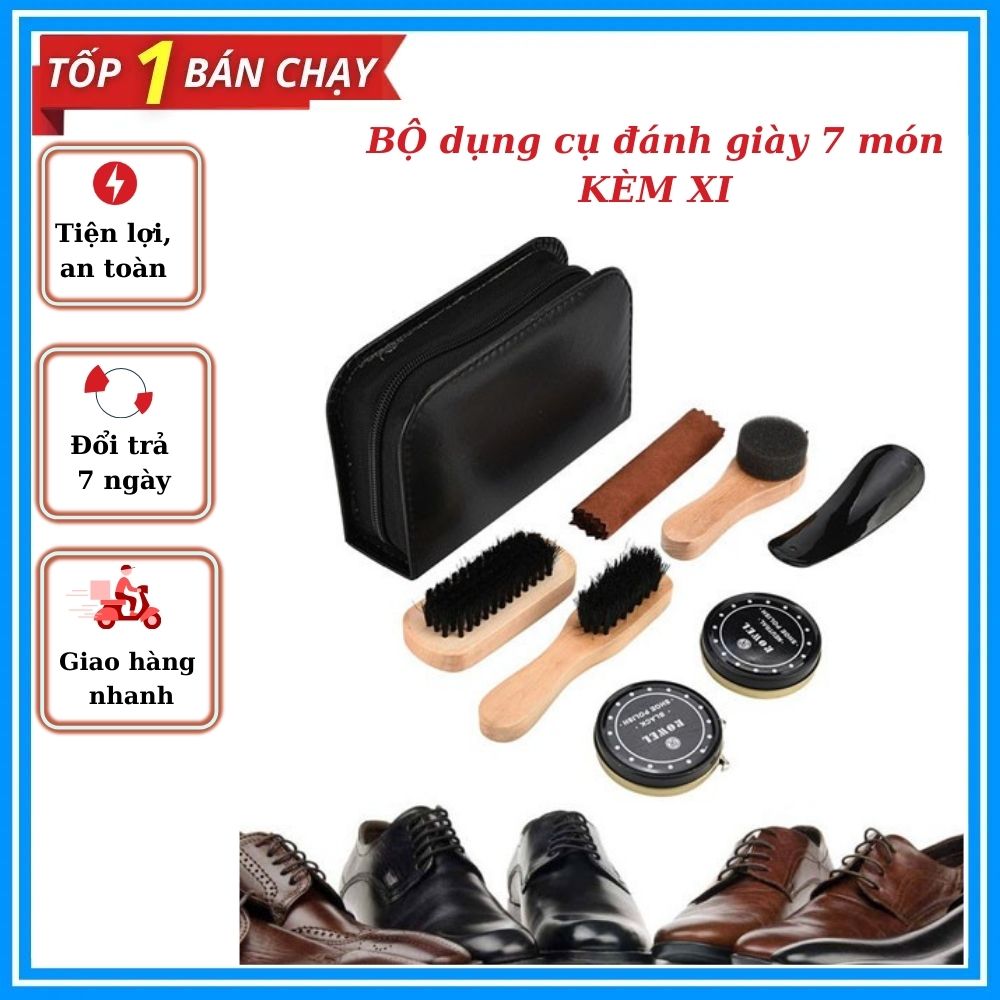 Bộ dụng cụ đánh giày 7 món kèm xi đánh siêu tiện lợi- bộ xi đánh giày