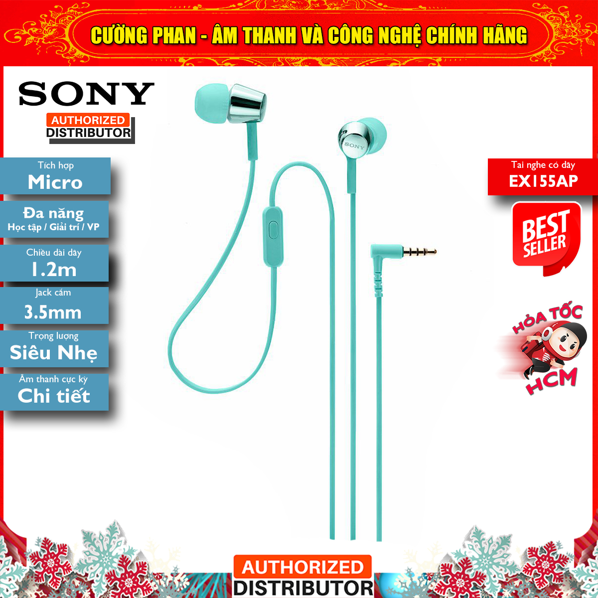 Wired Headphone In-Ear Sony EX155AP - Authorized Distributor - Warranty 12 Months