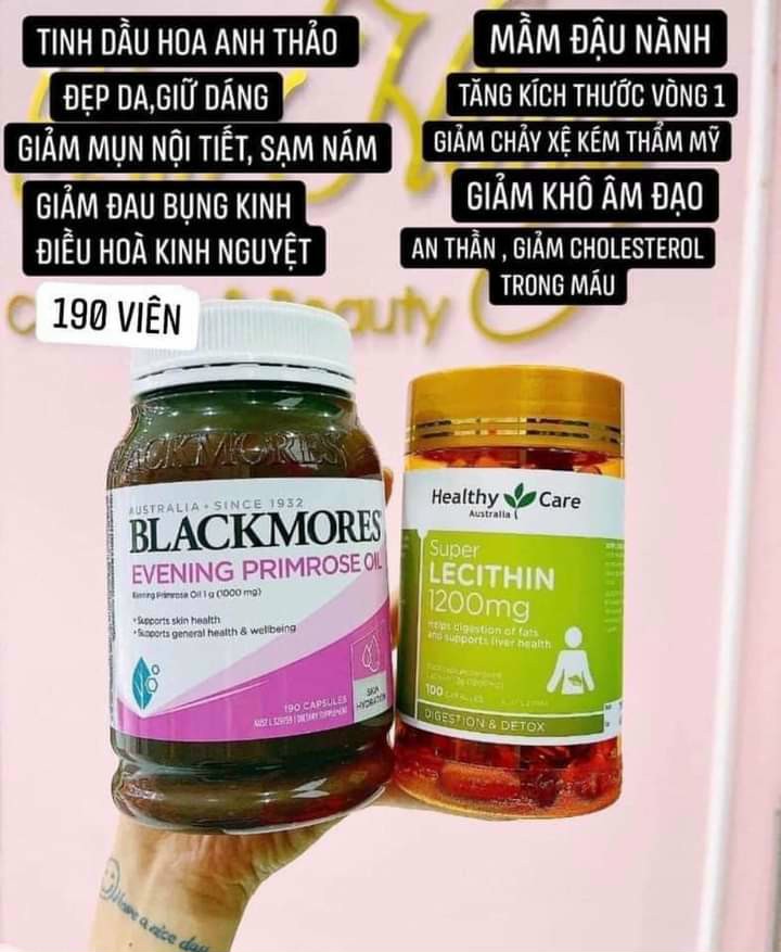 Combo viên uốn Mầm đậu nành Healthy care và tinh dầu Hoa Anh Thảo Blackmores