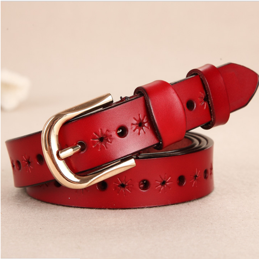 Thắt lưng nữ da thật dập họa tiết  Đồ Da Thành Long 203920 2(đỏ)