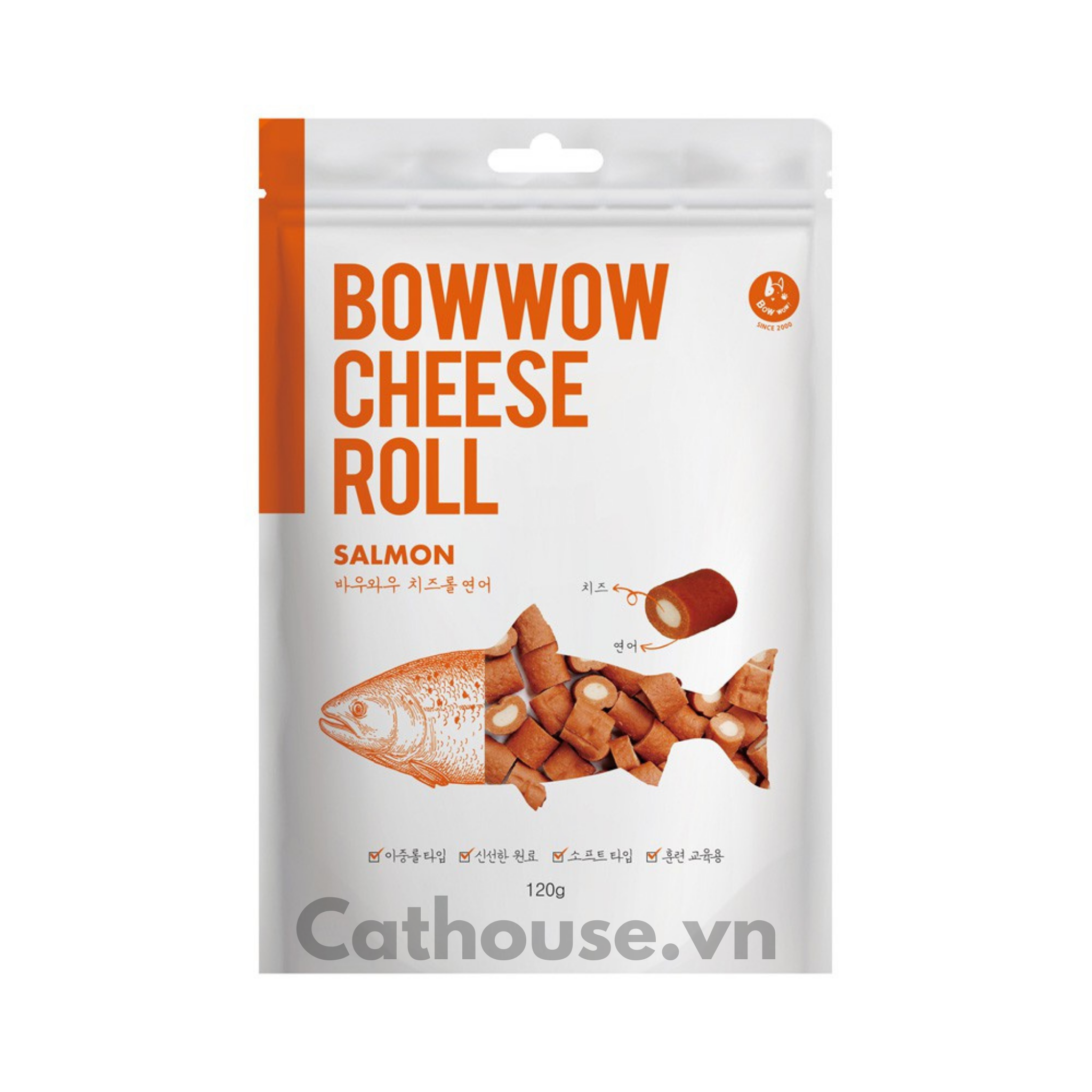 ( MChP ) Snack Cho Chó Phô Mai Cuộn Cá Hồi Bowwow 120g