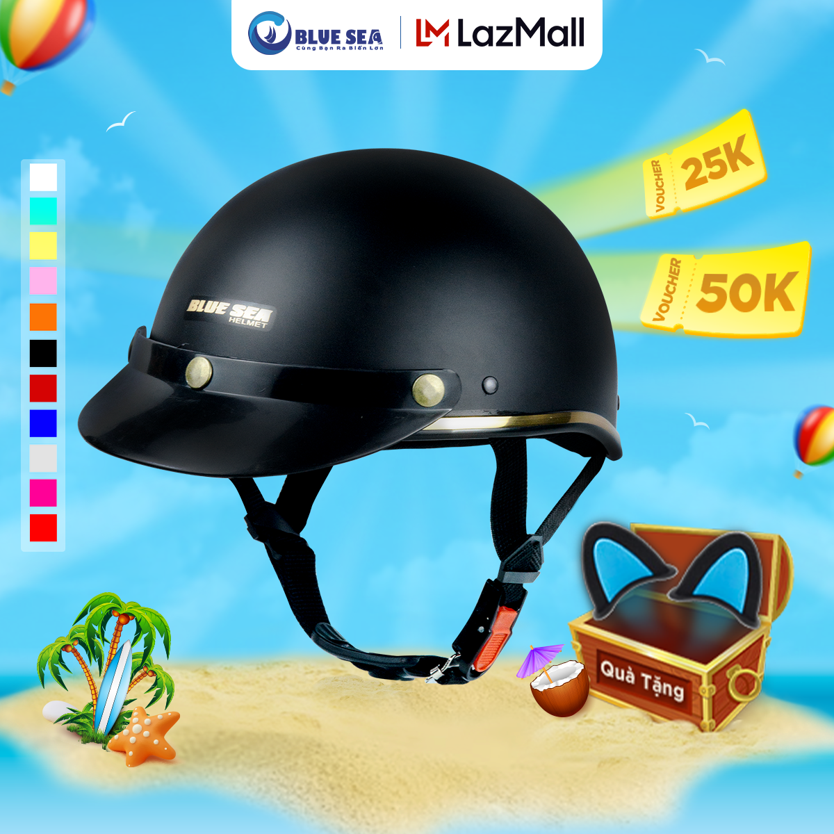 Mũ bảo hiểm 1/2 đầu, nửa đầu BLUE SEA - A366 - Đủ Màu Sơn - Thời trang - FreeSize - Chính hãng