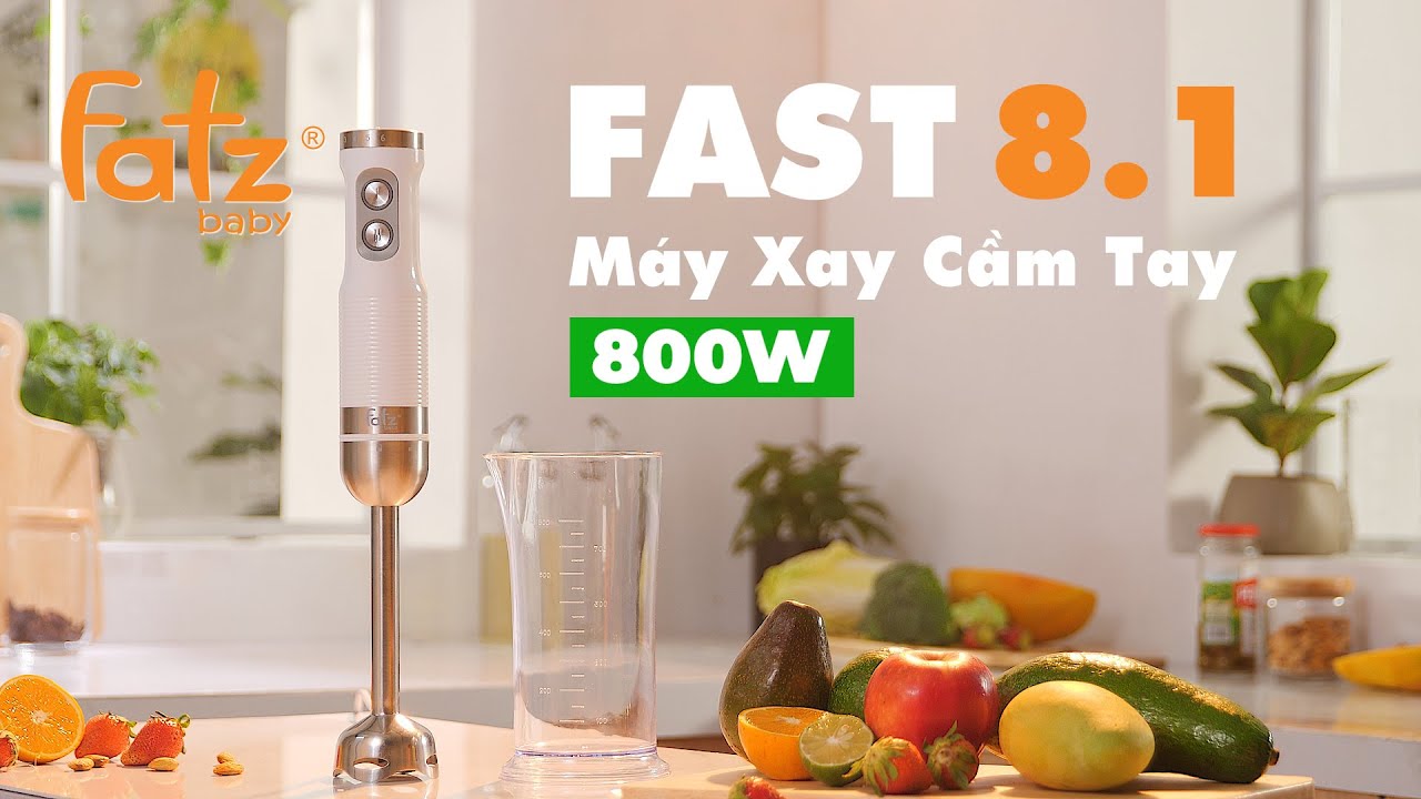Máy Xay Cầm Tay FAST8.1 Fatzbaby - 800 W FB5350TL Cho Mẹ Và Bé,Lưỡi Trộn 4 Cánh Với Cấu Trúc Đặc Biệt Để Xay Nhuyễn Hoàn Hảo