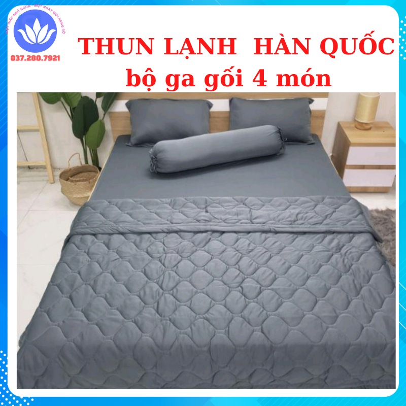Bộ ga thun lạnh màu trơn 4 món gồm 1 drap bo chun + 2 vỏ áo gối nằm +1 vỏ áo gối ôm