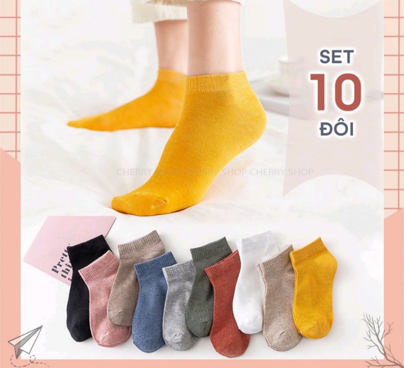 Set 10 đôi tất vớ gấu brown cổ ngắn