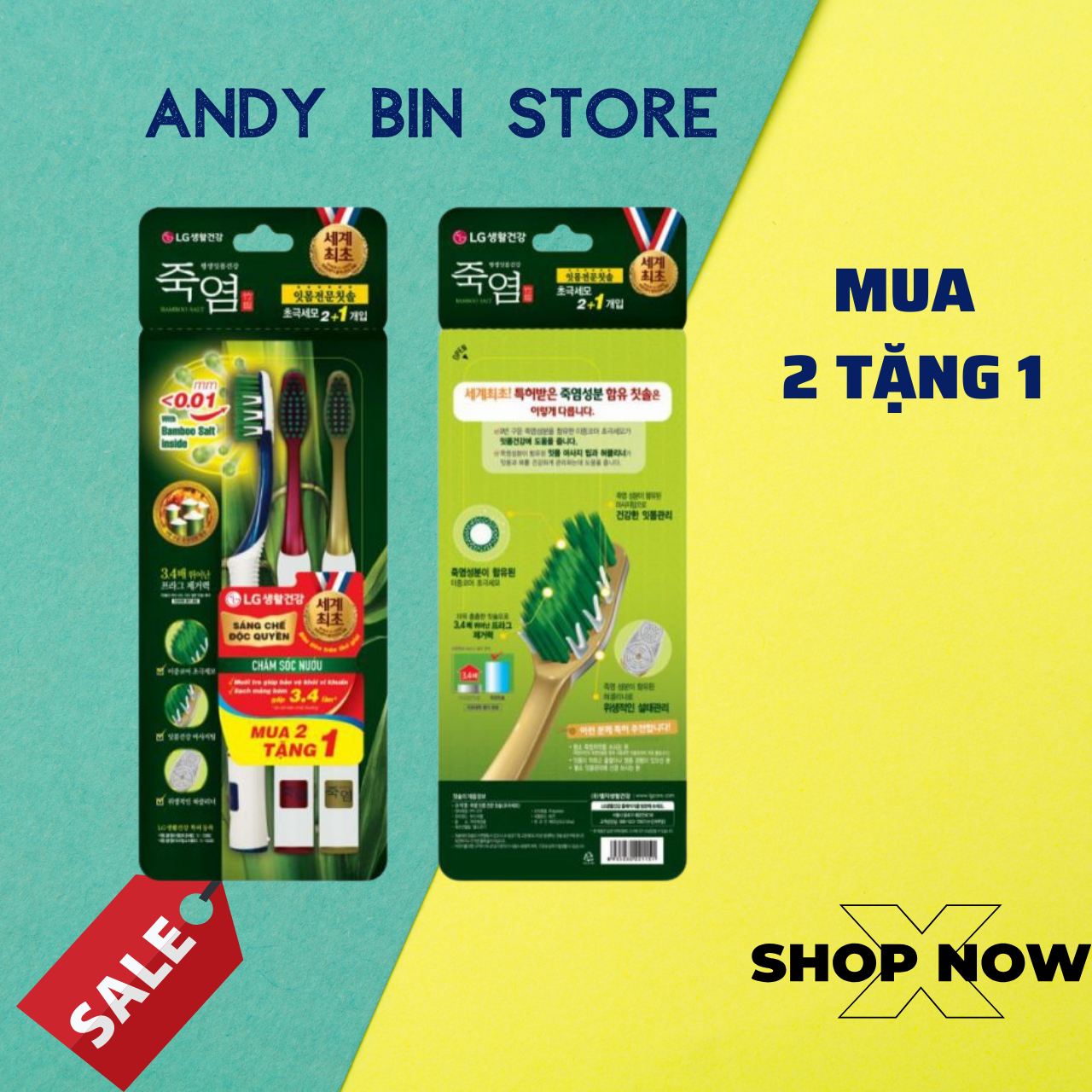 2 tặng 1- bàn chải đánh răng bamboo salt in mom dành cho nướu mua 2 tặng 1.