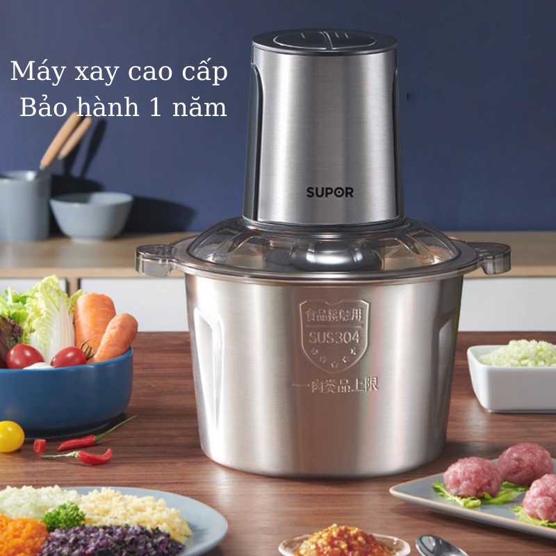 Máy xay thịt đa năng bằng điện 2 lít , 250W -Máy xay thịt cá tôm cua đa năng cối Inox 304 cao cấp. Công suất lớn 300w cho gia đình, 2 tốc độ, 4 lưỡi dao xoáy kép.