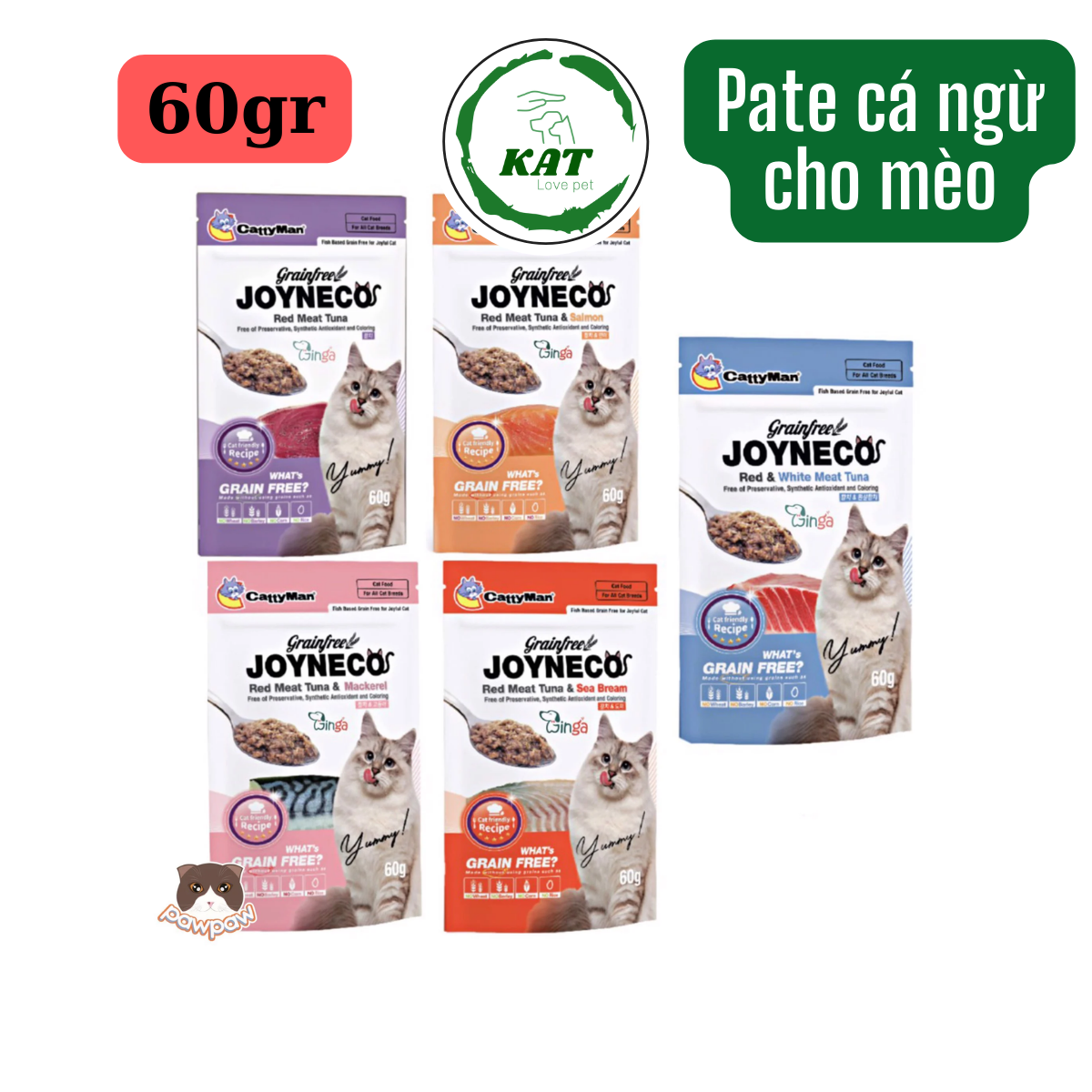 Pate cho mèo JOYNECO CattyMan Cá Tươi giàu dinh dưỡng - Gói 60gr