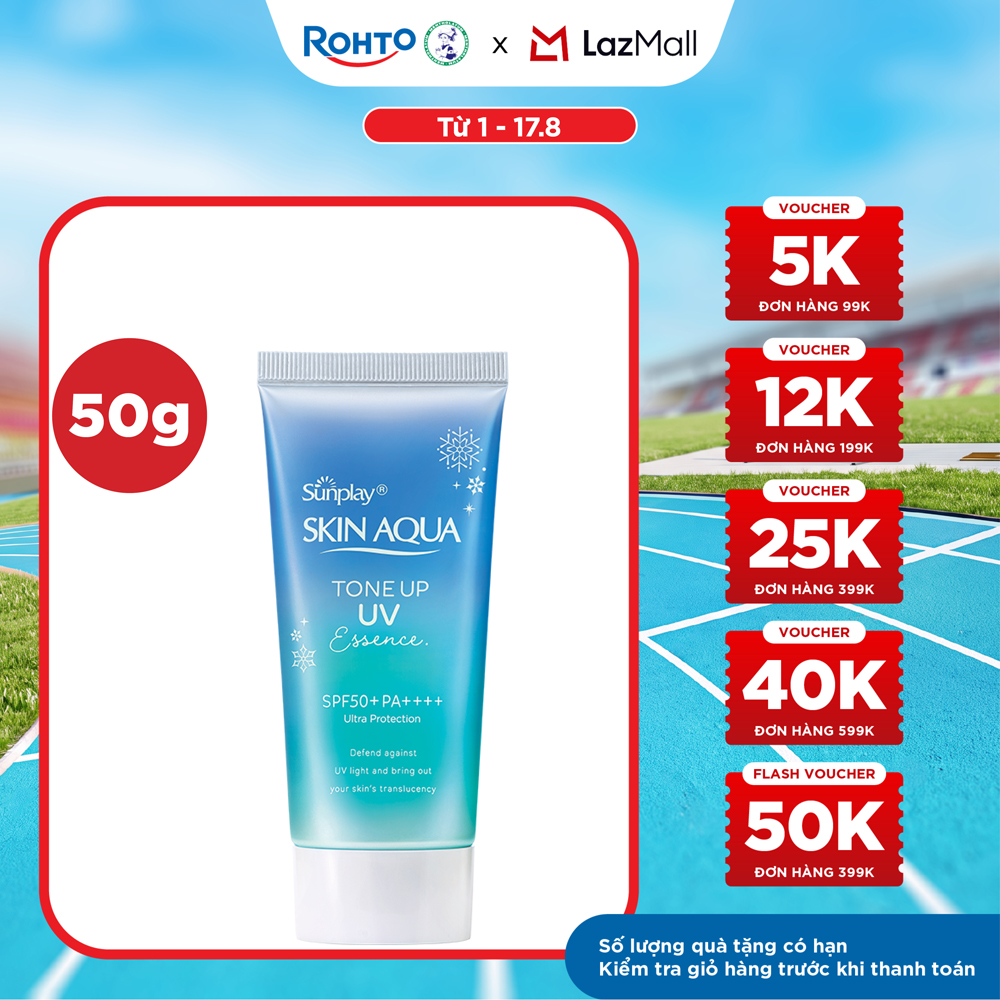 Kem chống nắng nâng tông Skin Aqua Tone up Blue cho da vàng có khuyết điểm đỏ, dạng tinh chất Sunplay Skin Aqua Tone Up UV Essence Blue SPF 50+ PA++++ 50g