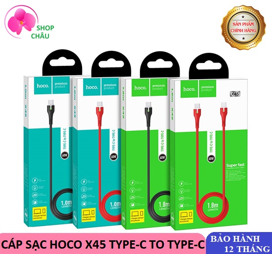 Cáp sạc nhanh đầu typec ra typec hoco x45 surplus - có đèn led báo sạc - typec to typec